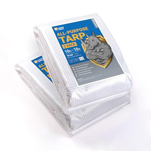 GUARD SHIELD Clear White Tarp Heavy Duty 10x10 Feet Waterproof for Greenhouse Outdoor Garden Poly Cover UV Resistant 3x3 Weave 10mil (2-Pack) - color: Clear Leno / White, size: 10x10 (2-Pack)