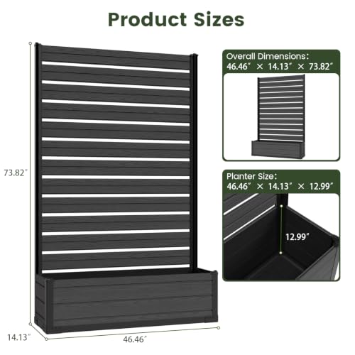 Plastic Raised Garden Bed with Trellis, 73.8"x46"x14" Planter Box for Climbing Plants, Vegetables & Vines,(Black-Louver) - size: 1 PCS 46" L x 14" W x 73.8" H