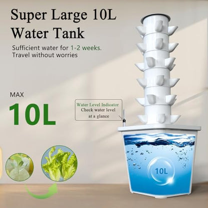 Hydroponics Growing System, 30-Plant Indoor Hydroponic Tower with Pump System, Plants Germination Kit, Smart Aeroponic Herb Garden, Vertical Hydroponic System for Gardening Lover (No Seed) - color: White