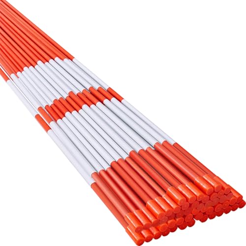 50 Pack 48" inch 4' Feet Fiberglass Snow Stakes, 5.5" + 5.5" Reflective Stickers, Driveway Markers, Garden Stakes Poles, Traffic Post Cones for Snow Plowing Driveways, Car Parking, Sidewalks