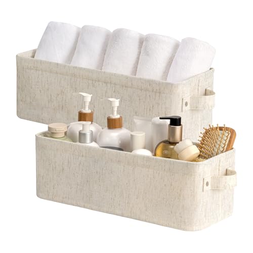 StorageWorks Narrow Storage Bins, Toilet Paper Storage, Beige, 2-Pack - color: Beige (Cotton Linen), size: 15"L x 6"W x 5"H