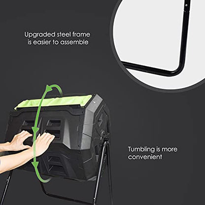 SQUEEZE master Large Compost Tumbler Bin - Outdoor Garden Rotating with Thermometer -Automatic Temperature Measurement-Sturdy Steel Frame - 43Gallon (2-21.5Gal)- Green Door - color: Green