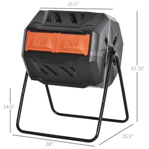 Outsunny Tumbling Compost Bin 360° Dual Chamber 43 Gallon, Orange - color: Orange