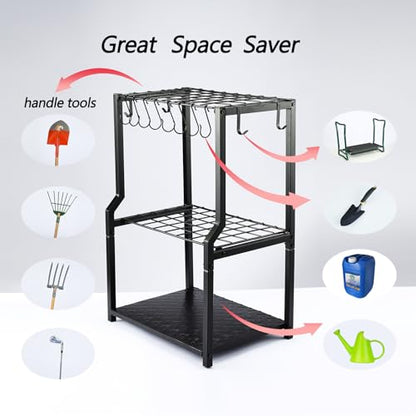 YueTong Garden Tool Organizer Heavy Duty,Yard Tool Tower Rack,Garage Storage Organization for Long Handle Tools,Rake,Brooms,Extra Hooks for Small Shovel,Shear.All Metal,Free Standing. - style: Classic
