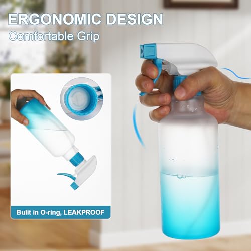 16.9oz/500ml Plastic Spray Bottles 2 Pack, Adjustable Mist Stream - color: Blue
