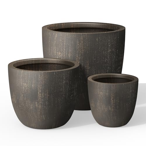 Kante 3-Pack 18" 14" 10" W Round Vintage BRN Concrete Planters - color: Antique Bronze, size: Set of 3: 10/14/18-Inch Dia