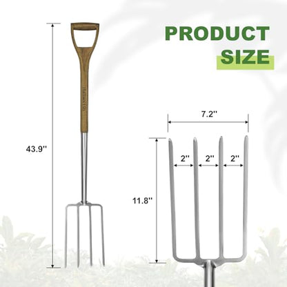 Haliaatus Pitch Fork for Gardening, 4 Tines Stainless Steel Spading Fork - size: 43.9'' Garden Fork