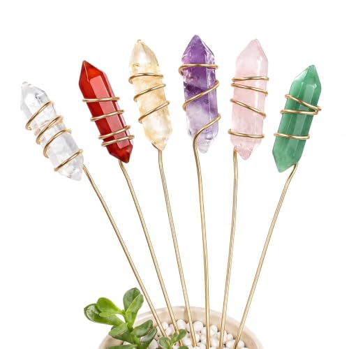 Crystal Plant Trellis, 6 Pcs Natural Crystal Plant Stakes for Potted Plants, Decorative Sun Catcher Indoor Plant Support, Fairy Garden Accessories, Home Garden Decor Gift