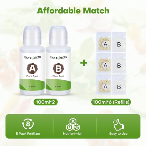 Ahopegarden 800ml A&B Hydroponic Nutrients: Hydroponic Plant Food for Aerogarden, Liquid Plant Food for Vegetables, Fruits, Flowers, ect - All-in-One Fertilizer Solution for Hydroponics Growing System - style: 8pcs Plant Food