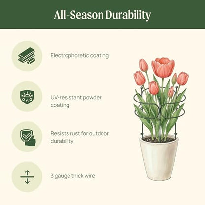 6 Pack Curved Plant Support Stakes, Dual Half Round Metal Garden Plant Stake, Peony Cages and Supports, 10"(W) x 20" (H) Flower Support Ring for Peonies, Hydrangea - size: Medium