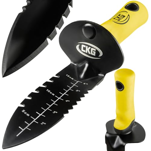 CKG Metal Detector Shovel,Heavy Duty Double Serrated Edge Digger-Detecting Digging Tool with Sheath Knife for Gardening Trowel Hunting Camping,Weeding,Planting & Treasure Hunting,Black