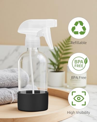 Glass Spray Bottles 8 oz, 2 Pack Spray Bottle for Hair with Silicone Sleeve - color: Black&White, size: 2 Pack