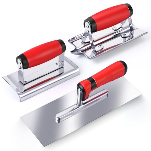 3 Pcs Stainless Steel Concrete Tools Set Include Hand Finishing Trowel (11" x 4"), Concrete Edger (6" x 3") and Groover (6.6" x 3") Stucco Cement Kit Masonry Construction Hand Kit