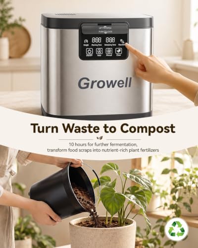 Growell Electric Composter for Kitchen, 4L Odorless Countertop Compost Bin - color: Silver