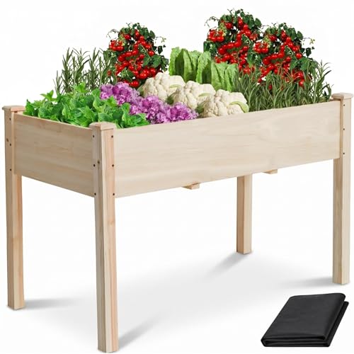 48x24x30 Elevated Wooden Raised Garden Bed with Legs, 300LBS Capacity - color: Natural, size: 48 x 24 x 30in