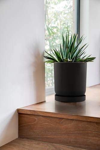 Veradek Mason Series Lima Planter & Drip Tray - Large Round Outdoor Planter - color: Black, size: 10 inches - 2 Pack with Saucers