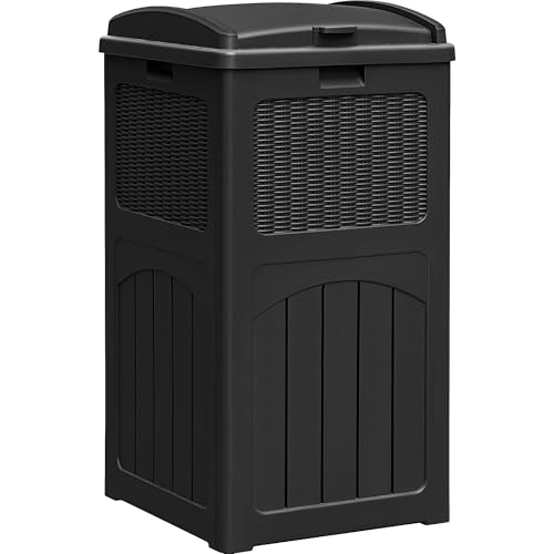 Homall 35 Gallon Outdoor Trash Can, Garbage Can with Lid, Waterproof Resin Waste Bins for Garden, Backyard, Patio Use (Black) - color: Black, size: 1 Pack