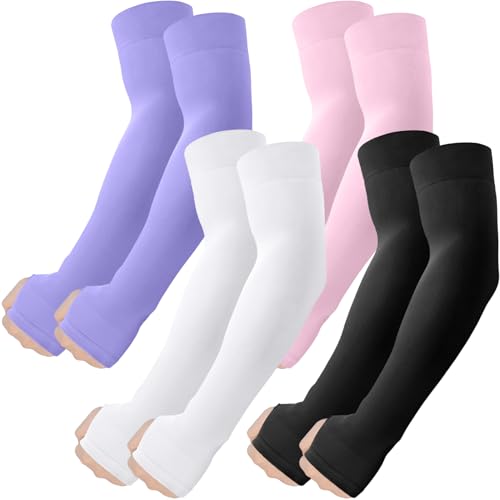 ROXUN Arm Sleeves with Thumb Hole, Cooling UV Sun Protection for Men/Women - color: 4 Pairs - Black+white+purple+pink