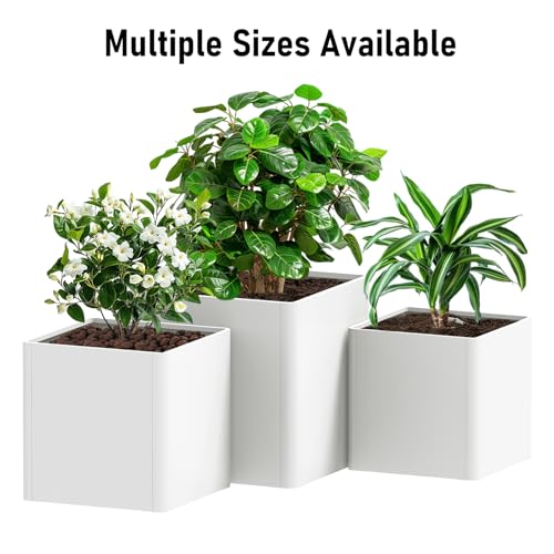 Square Outdoor Planter 20" L x 20" W x 21" H White Metal Planter Box - color: White, size: 20"L x 20"W x 21"H