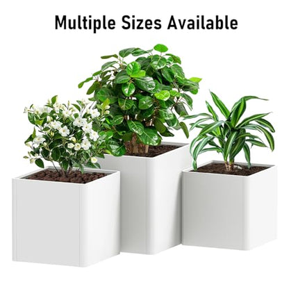 Square Outdoor Planter 20" L x 20" W x 21" H White Metal Planter Box - color: White, size: 20"L x 20"W x 21"H