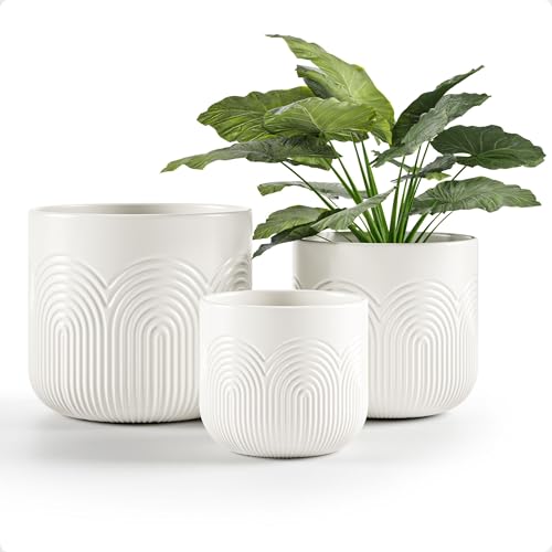 Ceramic Pots for Plants Set of 3, 6, 5, 4 Inch Diameter with Drainage Holes