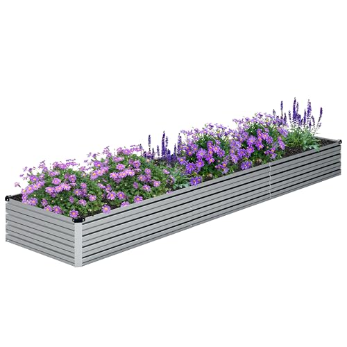 DIIYIV 12x2x1FT Galvanized Raised Garden Bed Kit,Vegetable Boxes-Rectangle Metal Flower Box,Large Planter Raised Beds Outdoor Garden for Planting,Fruit,Herb-Silver - color: Silver, size: 12x2x1(1PCS)