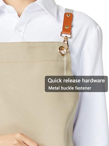 KITCHIEF Pottery Apron Split Leg,Cross Back Chef Apron with Pockets,Painting Apron with Adjustable Straps for Cooking,Baking,BBQ,Ceramic,Gardening(Khaki) - color: Khaki