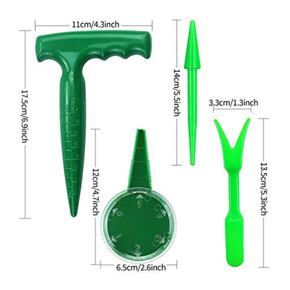 4 Pack Adjustable Hand Hold Sowing Seeds Dispenser, Seedlings Dibber and Widger Hole Puncher Garden Hand Tool Sets