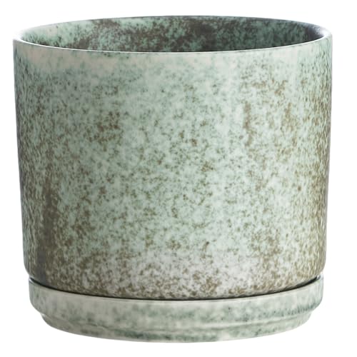Ekirlin 7 Inch Modern Plant Pot, Ceramic Glaze Planters for Indoor Plants, Round Flower Pots with Drainage Hole and Saucer, Orchid Planter Pot for Succulent, Pothos, Snake Plant,Gift for Plant, Green - color: Green, size: 7 Inch