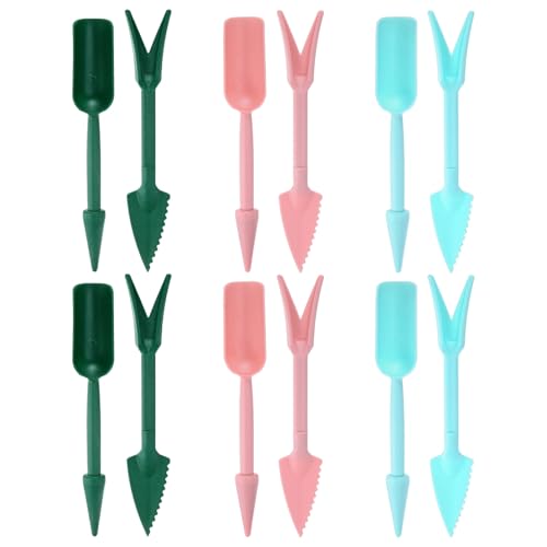 M METERXITY 6-Set Mini Gardening Tools, Plastic 2-in-1 Portable Garden Shovel Hand Tools Set Digging Scoops Kits for Plant/Seedlings/Transplanting/Succulent/Bonsai [Green,Blue,Pink] - color: Green,Blue,Pink
