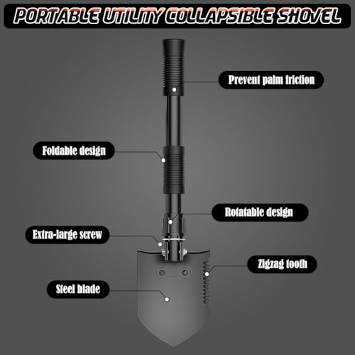 Folding Camping Shovel, 15.35" Lightweight High Carbon Steel Tool - color: Black, size: 15.35'' Small