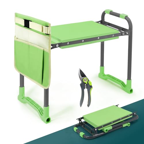 Foldable Garden Kneeler and Seat – 2-in-1 Gardening Stool with a Tool Storage Pouch, Lightweight and Portable for Elderly, Outdoor, Lawn Care (Green) - color: Green