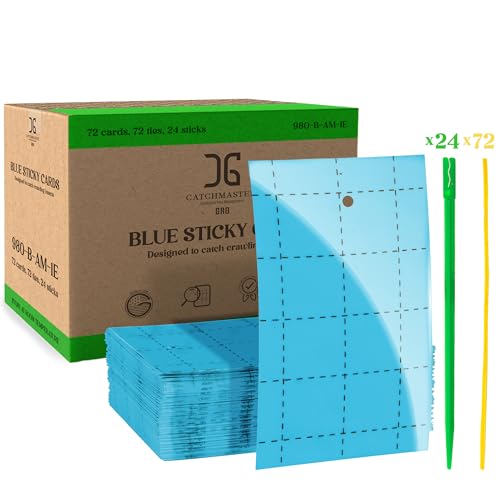 Catchmaster GRO Blue Regular Double Sided Sticky Traps 72PK, Adhesive Bug & Fruit Fly Trap, Pest Control for Home, Farm, Garden, Hydroponics & Greenhouse, Protect Live Plants Indoor & Outdoor - size: 72 Pack - Blue