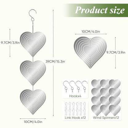 Reflective Wind Spinners for Outdoors, 12 PCS Stainless Steel Bird Control Discs with 360° Swivel Hooks, Humane 3D Hanging Ornament for Garden, Patio, Balcony & Orchard