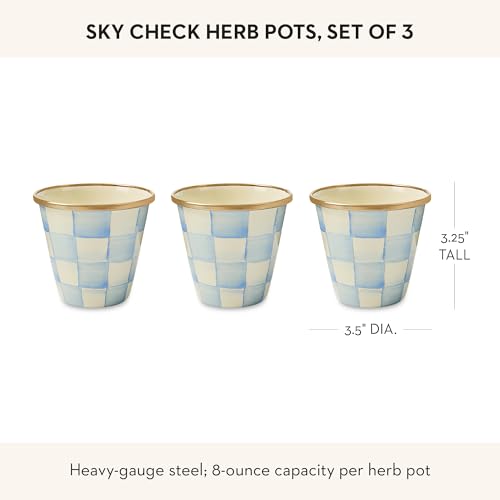 MACKENZIE-CHILDS Enamel Herb Pot Set, Small, Light-Blue-and-White Sky Check - color: Sky Check