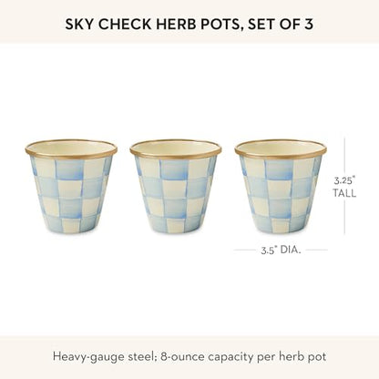 MACKENZIE-CHILDS Enamel Herb Pot Set, Small, Light-Blue-and-White Sky Check - color: Sky Check