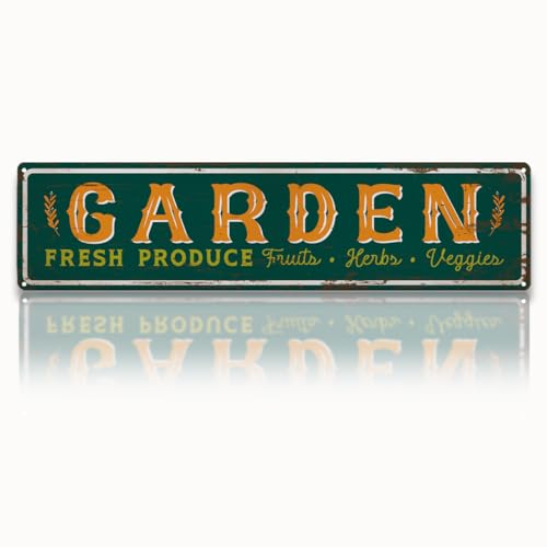 Garden Metal Tin Sign, Fresh Produce Fruits Herbs Veggies, Vintage Farmhouse Outdoor Wall Decor, for Garden Porch Patio Fence Yard, for Gardening Lovers, 15.7 x 3.9 Inches - color: Garden 04