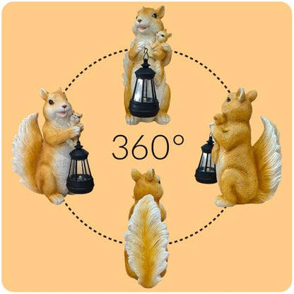 Solar Squirrel Statue with Lantern, Cute Resin Animal Garden Decor - color: Yellow Squirrel Statue