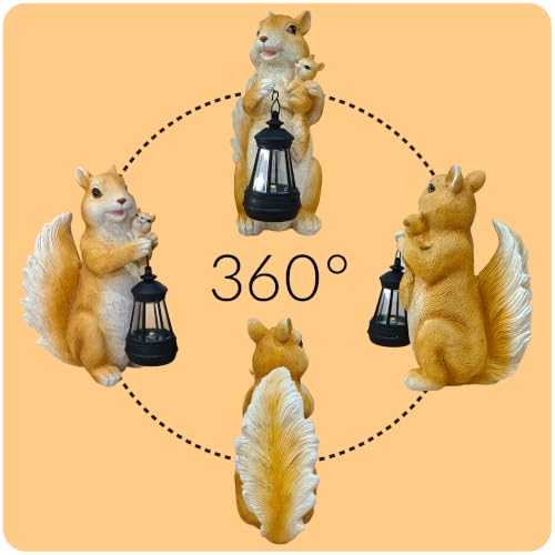 Solar Squirrel Statue with Lantern, Cute Resin Animal Garden Decor - color: Yellow Squirrel Statue
