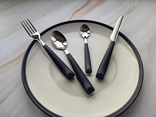 EXZACT 16 pcs Flatware Set Stainless Steel Wide Handles Serves 4 Black - color: Black x 16