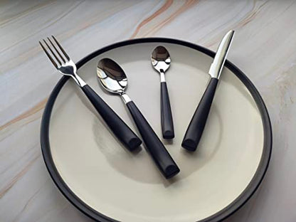 EXZACT 16 pcs Flatware Set Stainless Steel Wide Handles Serves 4 Black - color: Black x 16