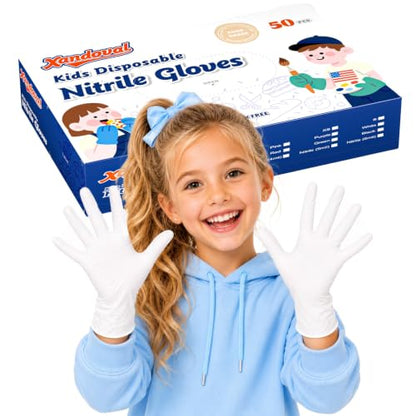 Kids Disposable Gloves, 5-Mil Safe White Nitrile, Small, 50Ct - color: White of 50pcs, size: Small
