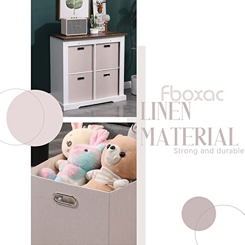 13x13x13 Inch Foldable Cube Storage Bins with Metal Handles, 4 Pack - color: Beige brown, size: 13 IN (4 Pack)