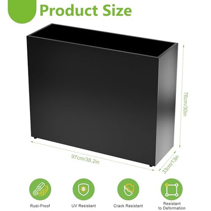 VGMiu Rectangular Planter Boxes Metal Planters Black 38.2''Lx13''Wx30''H