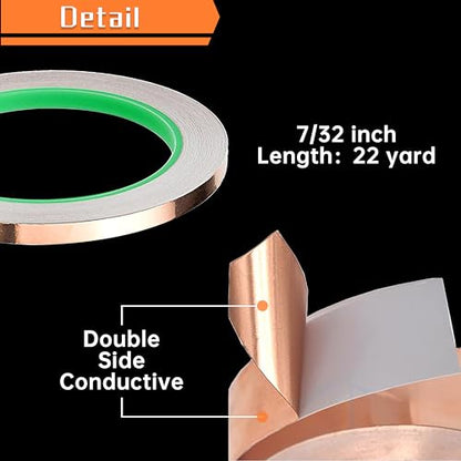 wonderway Double Sided Conductive Copper Foil Tape for Stained Glass Welding, Electrical Repairs 2Pcs (7/32 inch) - color: 7/32 inch