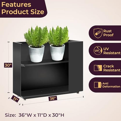 Tall Divider Metal Planter Box 36Wx11Dx30H, Quick 5-Min Assembly - size: 36Wx11Dx30H