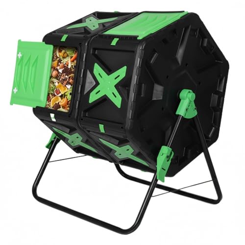 140L Dual Chamber Heavy Duty 360° Rotating Compost Tumbler Bin with Sliding Door Easy Setup Composter for Kitchen Garden Yard Patio Use