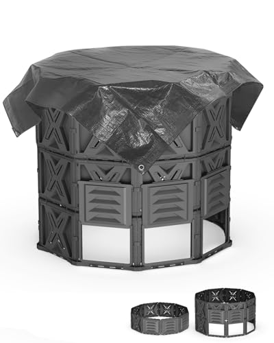 Large Compost Bin - 143 Gallon (540 L) Garden Composter with Better Aeration System, Easy Assembling/BPA Free/Sturdy/Outdoor Compost Tumbler - size: 143 Gal(540L)