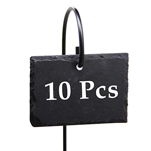 FORUP Plant Labels, 10pcs Garden Markers Signs Labels, Weatherproof Reusable Natural Slate Hanging Tags on Stainless Steel Metal Rod for Flower Bed, Pots, Planters - size: 2.7 x 3.9 inch