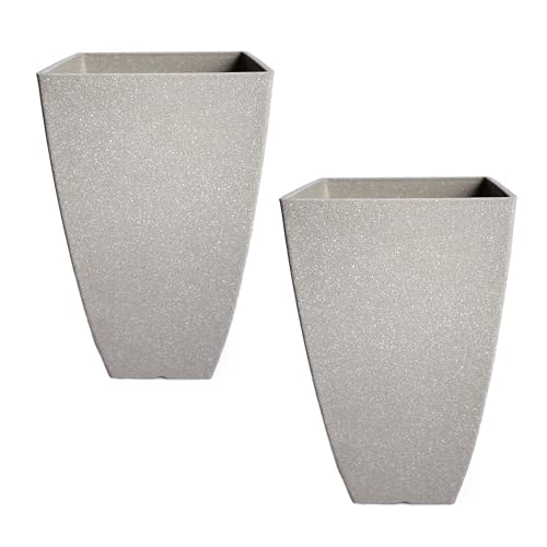 RUBBER BOND Plant Pots 2 Pack - Modern Indoor/Outdoor Planters for Home Decor - Weather-Resistant Large Flower Pots - Lightweight 22 Inches Tall Planters - Grey Concrete Color Square Pots for Plants - color: Grey Concrete Square Large